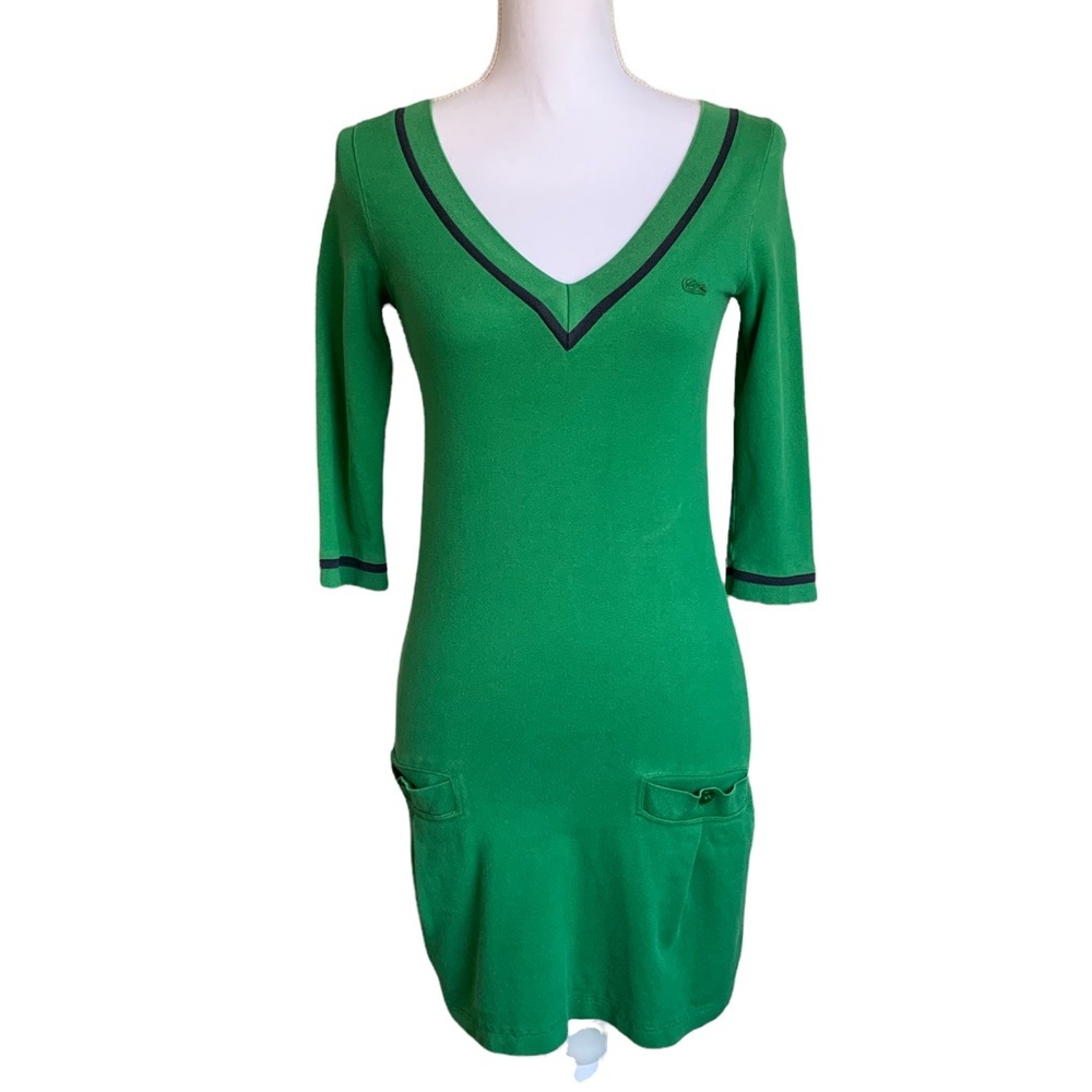 Lacoste Cotton Green V-neck midi Dress size 34